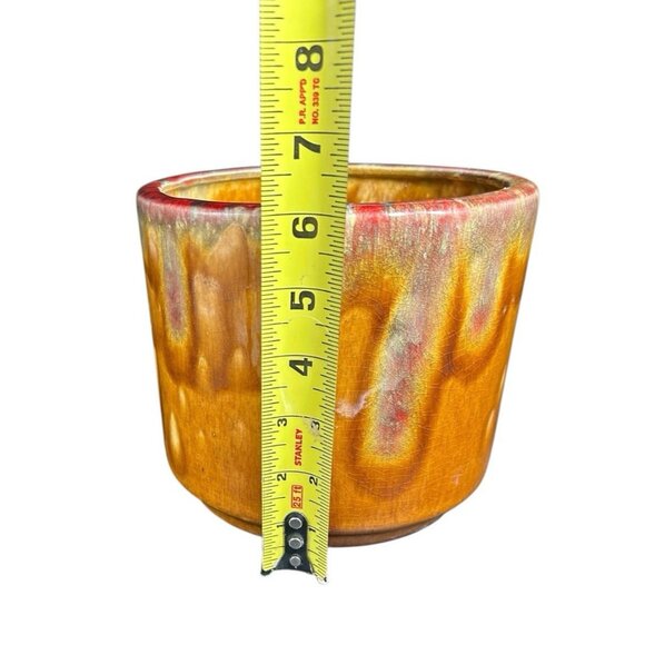 Vintage California USA Pottery Plant Pot Bowl 6x7" Orange Gold Drip Mid Century - Picture 6 of 10